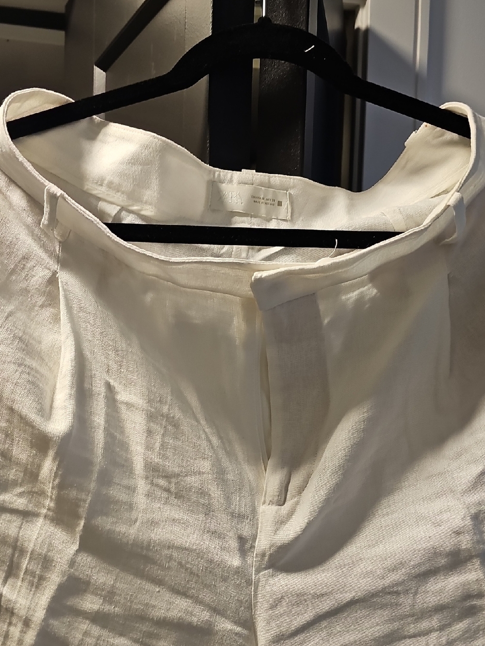 Zara White High-Waist LINEN ANKLE Length Trousers
